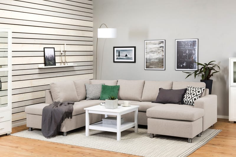 Crazy 4-sits Vänstervänd U-formad Large Soffa med Divan och Schäslong i Tyg - Beige - Möbler - Soffa - U-soffa