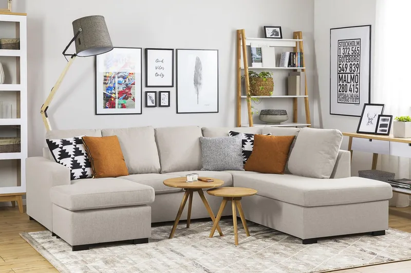 Crazy 4-sits Vänstervänd U-formad Large Soffa med Divan och Schäslong i Tyg - Beige - Möbler - Soffa - U-soffa