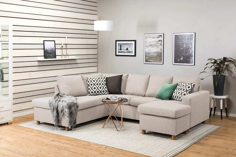 Crazy 4-sits Vänstervänd U-formad Large Soffa med Divan och Schäslong i Tyg - Beige - Möbler - Soffa - U-soffa