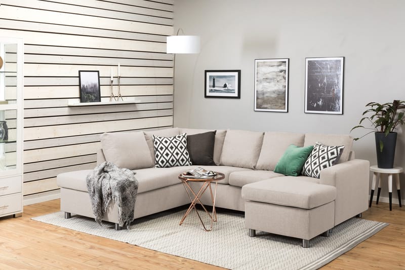 Crazy 4-sits Vänstervänd U-formad Large Soffa med Divan och Schäslong i Tyg - Beige - Möbler - Soffa - U-soffa