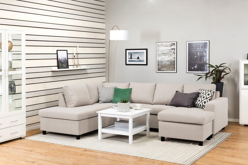 Crazy 4-sits Vänstervänd U-formad Large Soffa med Divan och Schäslong i Tyg - Beige - Möbler - Soffa - U-soffa