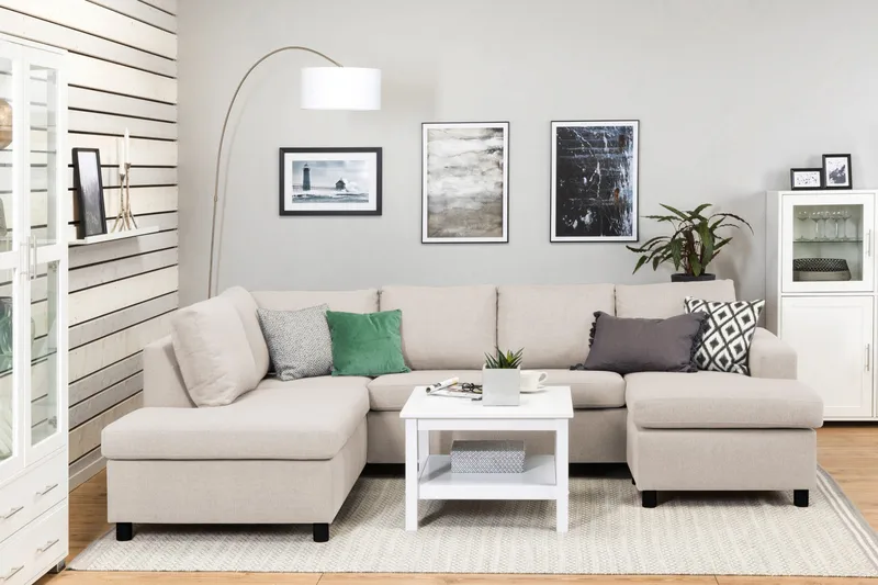 Crazy 4-sits Vänstervänd U-formad Large Soffa med Divan och Schäslong i Tyg - Beige - Möbler - Soffa - U-soffa