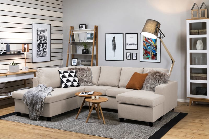 Crazy 4-sits Vänstervänd U-formad Large Soffa med Divan och Schäslong i Tyg - Beige - Möbler - Soffa - U-soffa