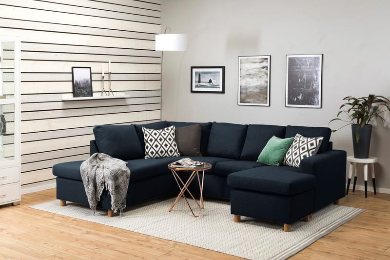 Crazy 4-sits Vänstervänd U-formad Large Soffa med Divan och Schäslong i Tyg - Blå - Möbler - Soffa - U-soffa