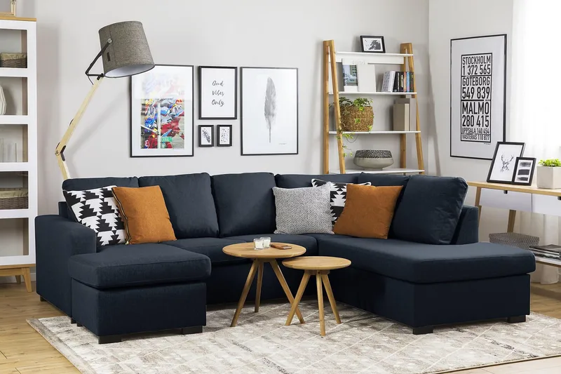 Crazy 4-sits Vänstervänd U-formad Large Soffa med Divan och Schäslong i Tyg - Blå - Möbler - Soffa - U-soffa