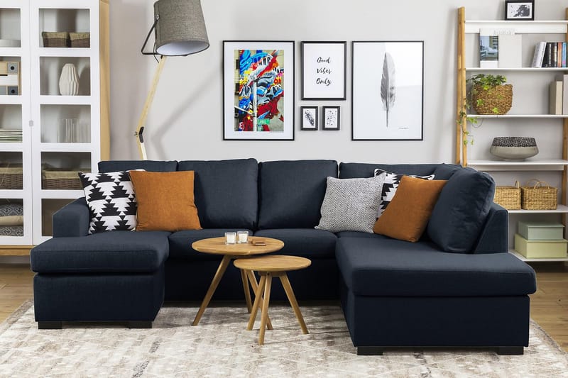 Crazy 4-sits Vänstervänd U-formad Large Soffa med Divan och Schäslong i Tyg - Blå - Möbler - Soffa - U-soffa