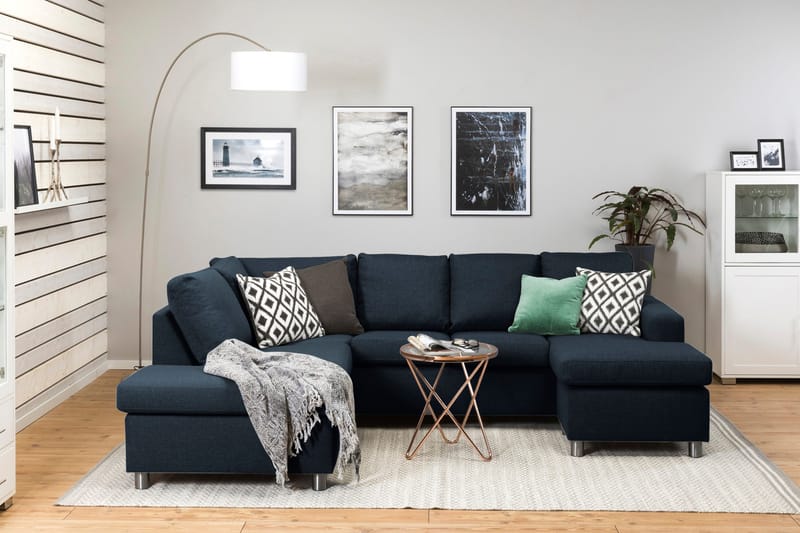 Crazy 4-sits Vänstervänd U-formad Large Soffa med Divan och Schäslong i Tyg - Blå - Möbler - Soffa - U-soffa