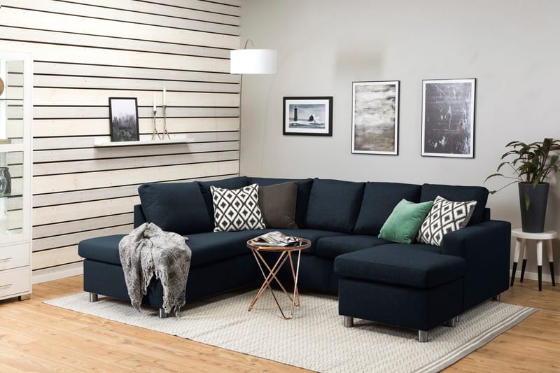 Crazy 4-sits Vänstervänd U-formad Large Soffa med Divan och Schäslong i Tyg - Blå - Möbler - Soffa - U-soffa