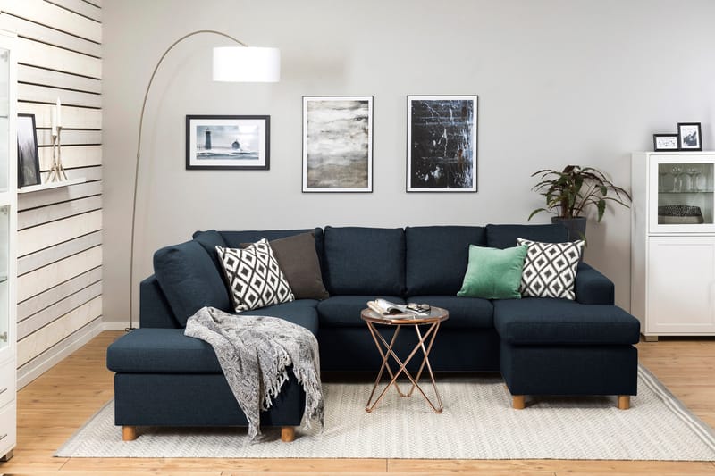 Crazy 4-sits Vänstervänd U-formad Large Soffa med Divan och Schäslong i Tyg - Blå - Möbler - Soffa - U-soffa