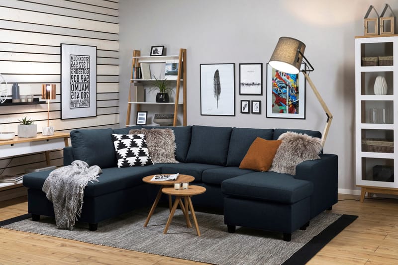 Crazy 4-sits Vänstervänd U-formad Large Soffa med Divan och Schäslong i Tyg - Blå - Möbler - Soffa - U-soffa