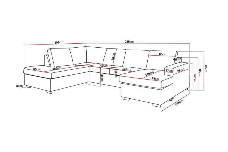 Crazy 4-sits Vänstervänd U-formad Large Soffa med Divan och Schäslong i Tyg - Brun - Möbler - Soffa - U-soffa
