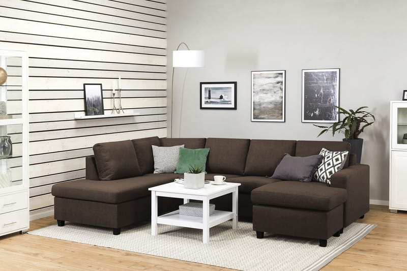 Crazy 4-sits Vänstervänd U-formad Large Soffa med Divan och Schäslong i Tyg - Brun - Möbler - Soffa - U-soffa