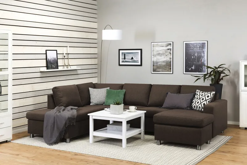 Crazy 4-sits Vänstervänd U-formad Large Soffa med Divan och Schäslong i Tyg - Brun - Möbler - Soffa - U-soffa