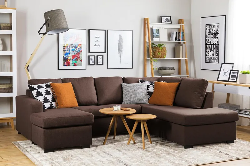Crazy 4-sits Vänstervänd U-formad Large Soffa med Divan och Schäslong i Tyg - Brun - Möbler - Soffa - U-soffa