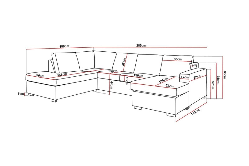 Crazy 4-sits Vänstervänd U-formad Large Soffa med Divan och Schäslong i Tyg - Grå - Möbler - Soffa - U-soffa