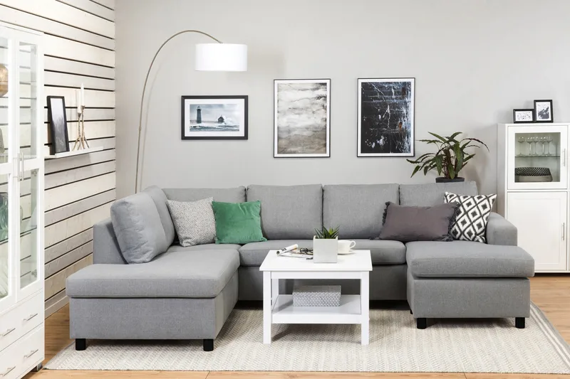 Crazy 4-sits Vänstervänd U-formad Large Soffa med Divan och Schäslong i Tyg - Grå - Möbler - Soffa - U-soffa