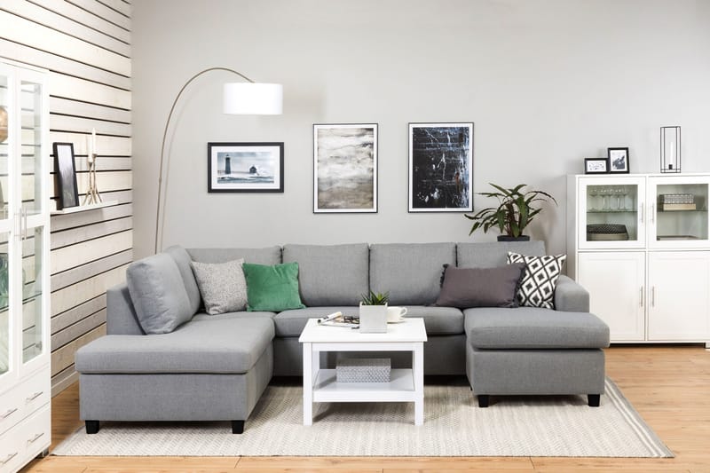 Crazy 4-sits Vänstervänd U-formad Large Soffa med Divan och Schäslong i Tyg - Grå - Möbler - Soffa - U-soffa