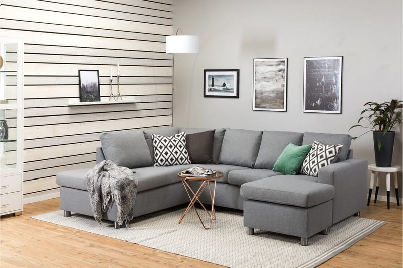 Crazy 4-sits Vänstervänd U-formad Large Soffa med Divan och Schäslong i Tyg - Grå - Möbler - Soffa - U-soffa