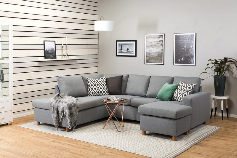 Crazy 4-sits Vänstervänd U-formad Large Soffa med Divan och Schäslong i Tyg - Grå - Möbler - Soffa - U-soffa