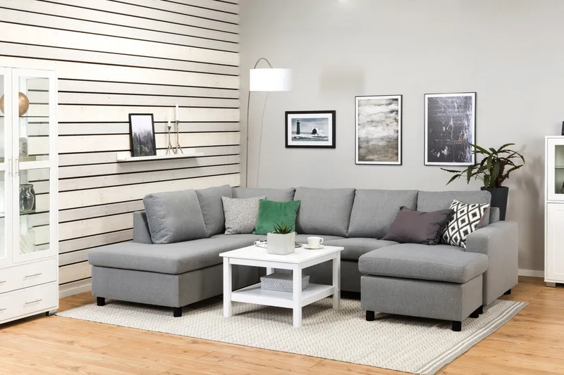 Crazy 4-sits Vänstervänd U-formad Large Soffa med Divan och Schäslong i Tyg - Grå - Möbler - Soffa - U-soffa