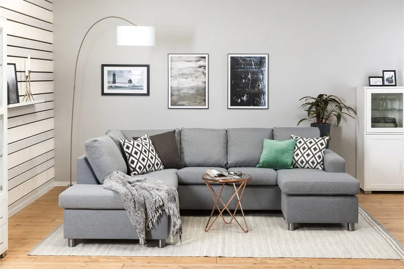 Crazy 4-sits Vänstervänd U-formad Large Soffa med Divan och Schäslong i Tyg - Grå - Möbler - Soffa - U-soffa