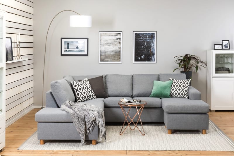 Crazy 4-sits Vänstervänd U-formad Large Soffa med Divan och Schäslong i Tyg - Grå - Möbler - Soffa - U-soffa