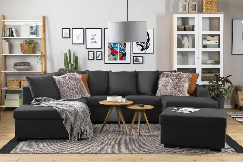 Crazy 4-sits Vänstervänd U-formad Large Soffa med Divan och Schäslong i Tyg inkl Kuvertkuddar - Antracit - Möbler - Soffa - U-soffa