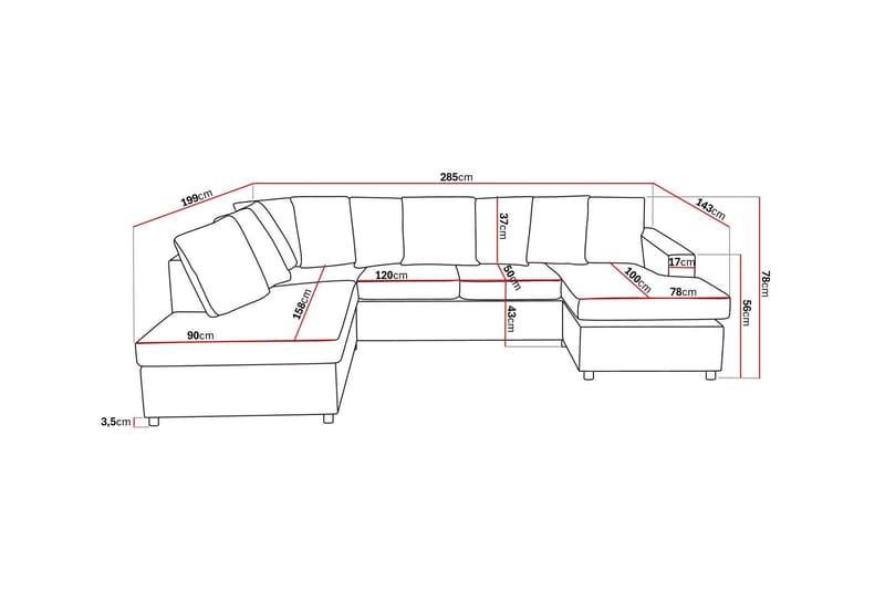 Crazy 4-sits Vänstervänd U-formad Large Soffa med Divan och Schäslong i Tyg inkl Kuvertkuddar - Antracit - Möbler - Soffa - U-soffa