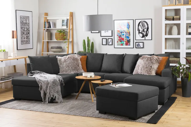 Crazy 4-sits Vänstervänd U-formad Large Soffa med Divan och Schäslong i Tyg inkl Kuvertkuddar - Antracit - Möbler - Soffa - U-soffa