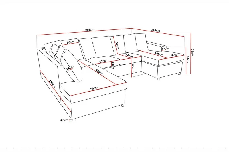 Crazy 4-sits Vänstervänd U-formad Large Soffa med Divan och Schäslong i Tyg inkl Kuvertkuddar - Antracit - Möbler - Soffa - U-soffa