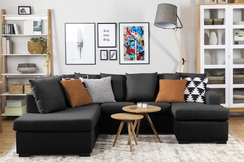 Crazy 4-sits Vänstervänd U-formad Large Soffa med Divan och Schäslong i Tyg inkl Kuvertkuddar - Mörkgrå - Möbler - Soffa - U-soffa