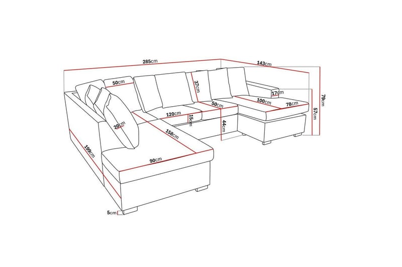 Crazy 4-sits Vänstervänd U-formad Large Soffa med Divan och Schäslong i Tyg inkl Kuvertkuddar - Mörkgrå - Möbler - Soffa - U-soffa