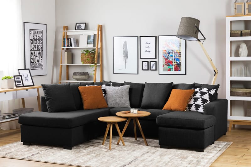 Crazy 4-sits Vänstervänd U-formad Large Soffa med Divan och Schäslong i Tyg inkl Kuvertkuddar - Mörkgrå - Möbler - Soffa - U-soffa