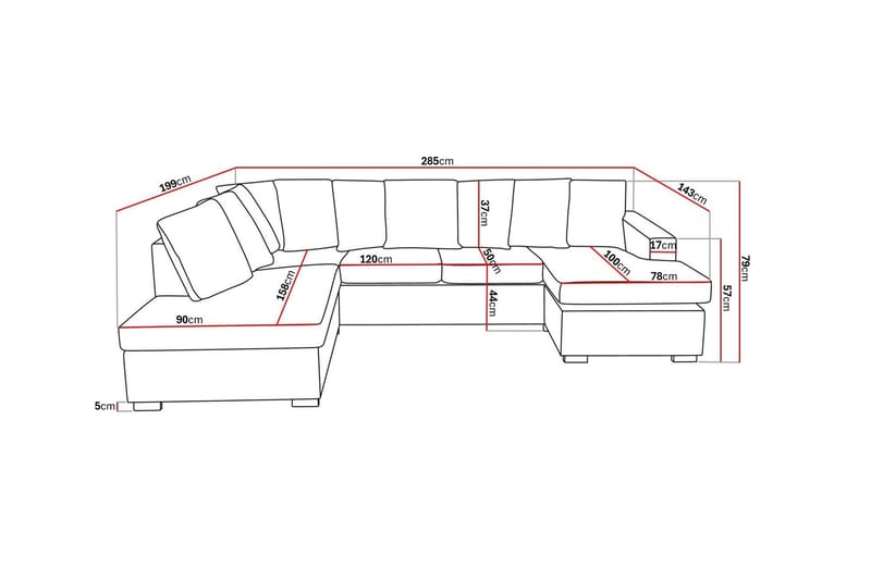 Crazy 4-sits Vänstervänd U-formad Large Soffa med Divan och Schäslong i Tyg inkl Kuvertkuddar - Mörkgrå - Möbler - Soffa - U-soffa