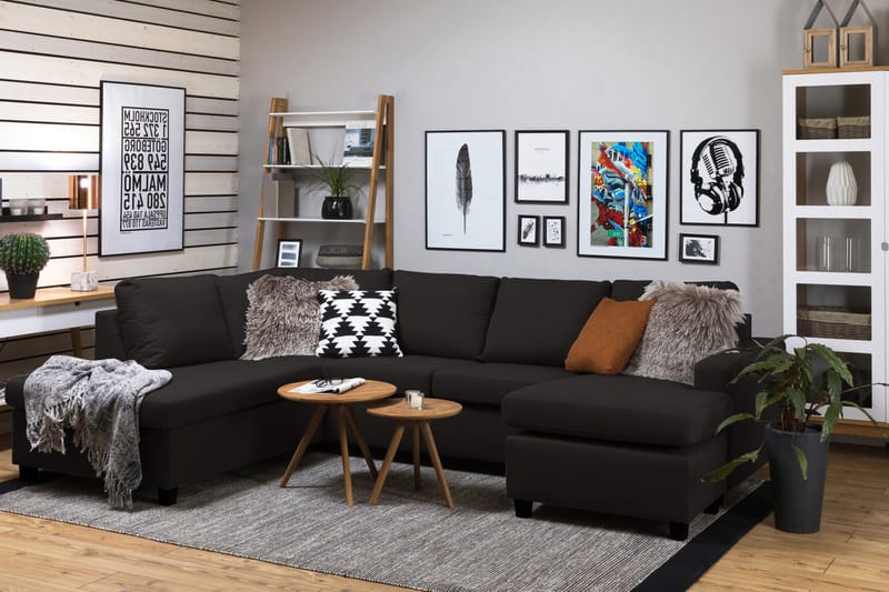 Crazy 4-sits Vänstervänd U-formad Large Soffa med Divan och Schäslong i Tyg - Mörkgrå - Möbler - Soffa - U-soffa