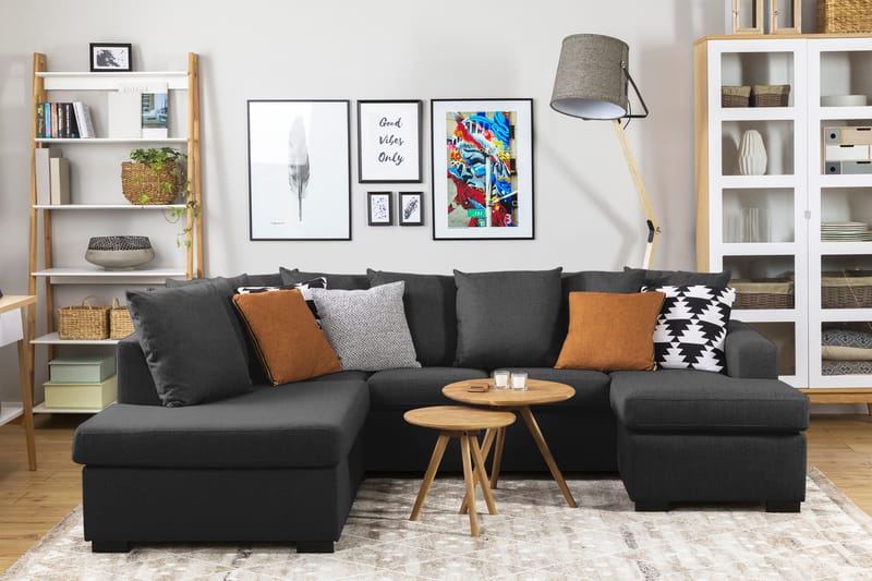 Crazy 4-sits Vänstervänd U-formad Small Soffa med Divan och Schäslong i Tyg inkl Kuvertkuddar - Antracit - Möbler - Soffa - U-soffa