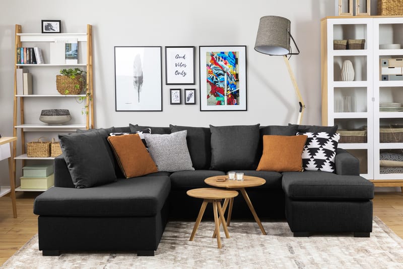 Crazy 4-sits Vänstervänd U-formad Small Soffa med Divan och Schäslong i Tyg inkl Kuvertkuddar - Mörkgrå - Möbler - Soffa - U-soffa