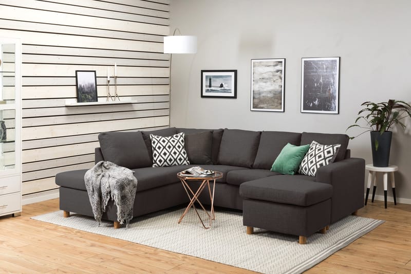 Crazy 4-sits Vänstervänd U-formad Small Soffa med Divan och Schäslong i Tyg - Mörkgrå - Möbler - Soffa - U-soffa