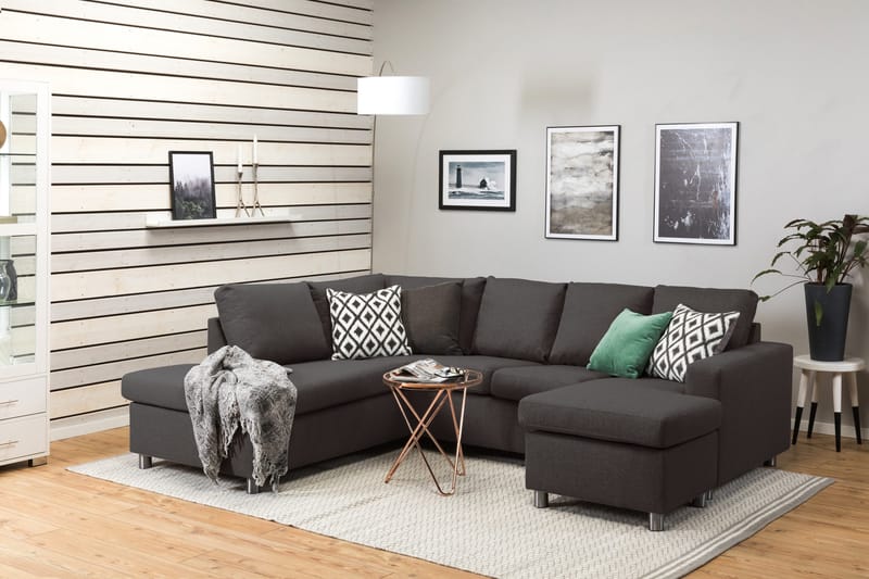 Crazy 4-sits Vänstervänd U-formad Small Soffa med Divan och Schäslong i Tyg - Mörkgrå - Möbler - Soffa - U-soffa