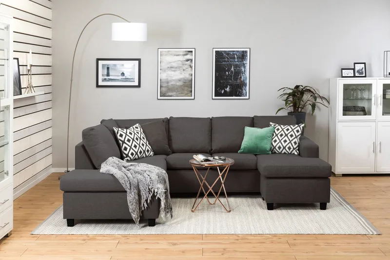 Crazy 4-sits Vänstervänd U-formad Small Soffa med Divan och Schäslong i Tyg - Mörkgrå - Möbler - Soffa - U-soffa