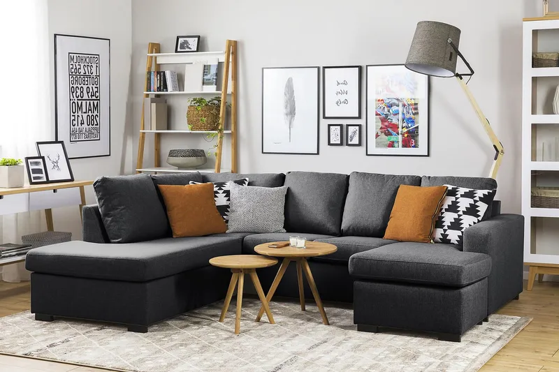 Crazy 4-sits Vänstervänd U-formad Small Soffa med Divan och Schäslong i Tyg - Mörkgrå - Möbler - Soffa - U-soffa