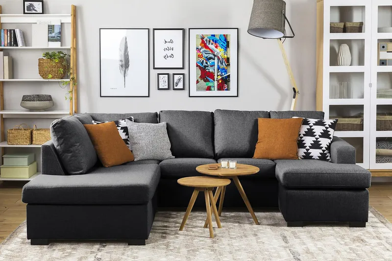 Crazy 4-sits Vänstervänd U-formad Small Soffa med Divan och Schäslong i Tyg - Mörkgrå - Möbler - Soffa - U-soffa