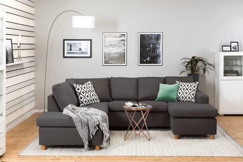 Crazy 4-sits Vänstervänd U-formad Small Soffa med Divan och Schäslong i Tyg - Mörkgrå - Möbler - Soffa - U-soffa