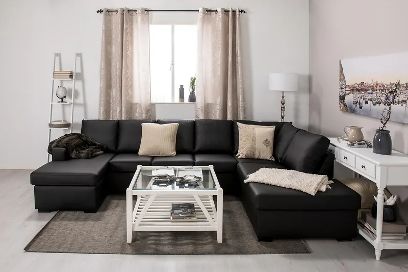 Crazy 5-sits Högervänd U-formad X-Large Soffa med Divan och Schäslong i Konstläder - Svart - Möbler - Soffa - U-soffa