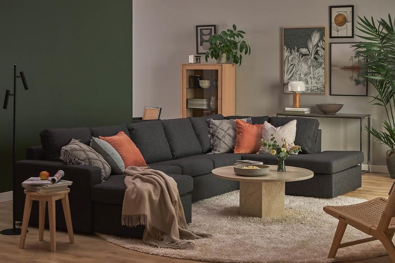 Crazy 5-sits Högervänd U-formad X-Large Soffa med Divan och Schäslong i Tyg - Antracit - Möbler - Soffa - U-soffa