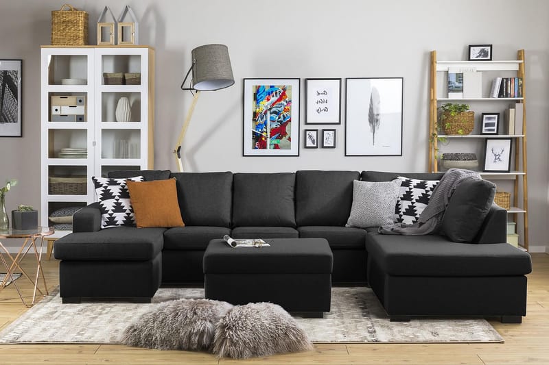 Crazy 5-sits Högervänd U-formad X-Large Soffa med Divan och Schäslong i Tyg - Antracit - Möbler - Soffa - Skinnsoffor