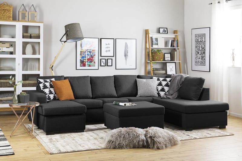 Crazy 5-sits Högervänd U-formad X-Large Soffa med Divan och Schäslong i Tyg - Antracit - Möbler - Soffa - Skinnsoffor