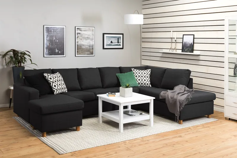 Crazy 5-sits Högervänd U-formad X-Large Soffa med Divan och Schäslong i Tyg - Antracit - Möbler - Soffa - U-soffa