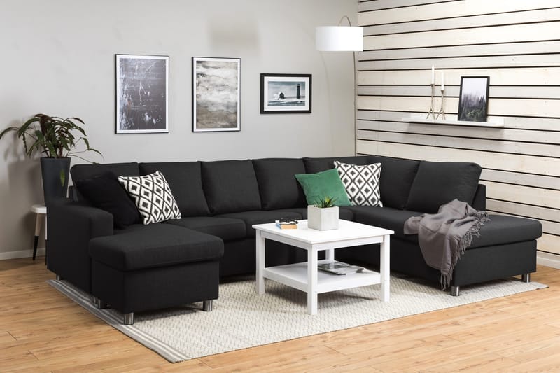 Crazy 5-sits Högervänd U-formad X-Large Soffa med Divan och Schäslong i Tyg - Antracit - Möbler - Soffa - U-soffa