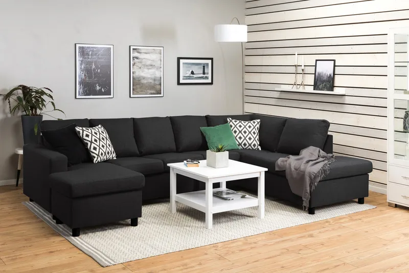 Crazy 5-sits Högervänd U-formad X-Large Soffa med Divan och Schäslong i Tyg - Antracit - Möbler - Soffa - U-soffa